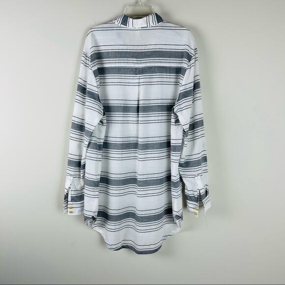 Matilda Jane white grey striped lightweight button down coastal shirt large - Picture 9 of 10